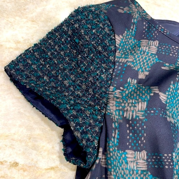 Talbots | Mixed Media Midi Sheath Dress | Green Navy Multi | Size‎ 10 - Picture 7 of 16